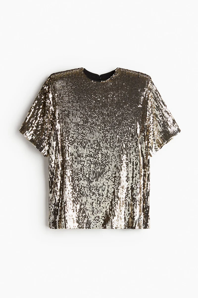 H&M Shoulder-pad sequined T-shirt