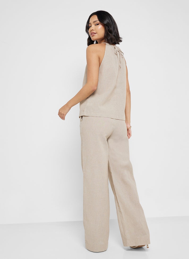 Ginger Cotton Halter Neck Top & Wide Leg Pant Set - Image 2