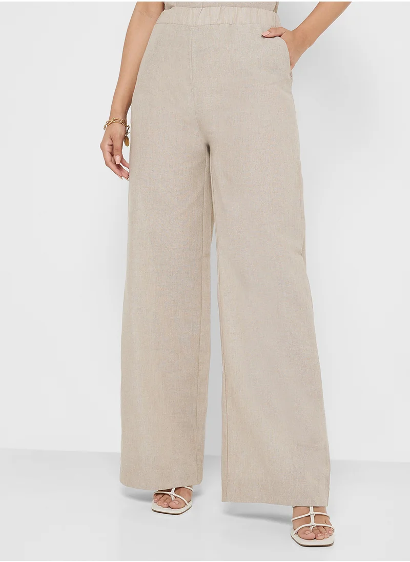 جينجر Cotton Halter Neck Top & Wide Leg Pant Set