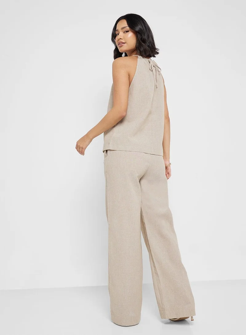 Ginger  Cotton Halter Neck Top & Wide Leg Pant Set for Women | Best Price UAE