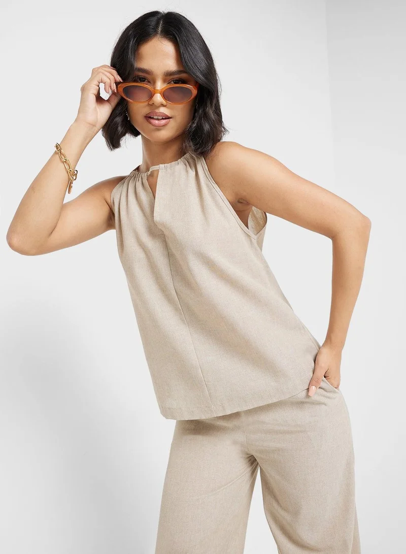 Ginger  Cotton Halter Neck Top & Wide Leg Pant Set for Women | Best Price UAE