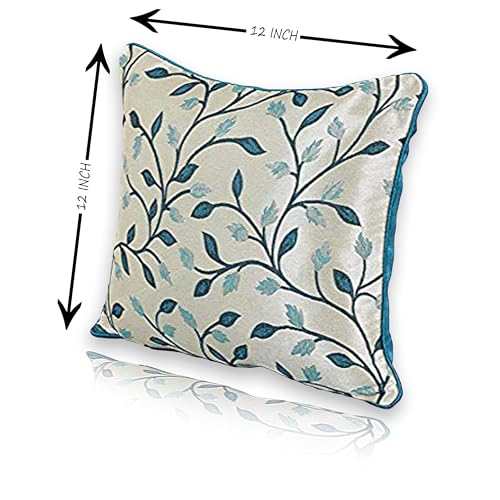 IM FAB Jacquard Fabric 200 TC Cushion Cover. (12X12 INCH, Blue/Firozi) - Image 3