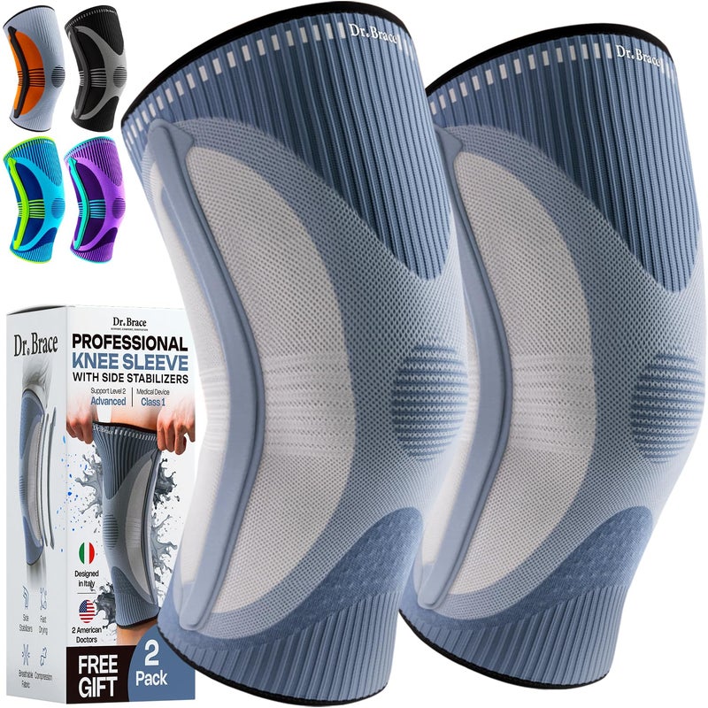 Dr. Brace Elite Knee Brace With Size Stabilizer (2 Pack) Knee Brace For Women & Men  Workout  Sports  Daily Knee Compression Sleeve For Maximum Knee Pain Support & Fast Recovery (Uranus  Large) - Image 1
