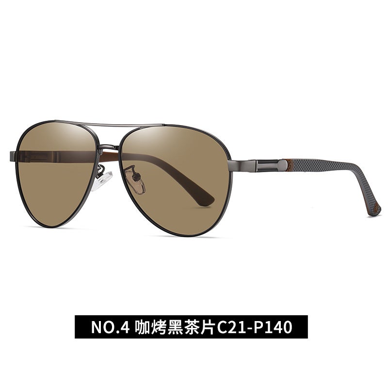 Factory New Mens Polarized Sunglasses 6319 Dual-Color Large Frame Spring Hinges Coffee roasted black tea slices C21-P140