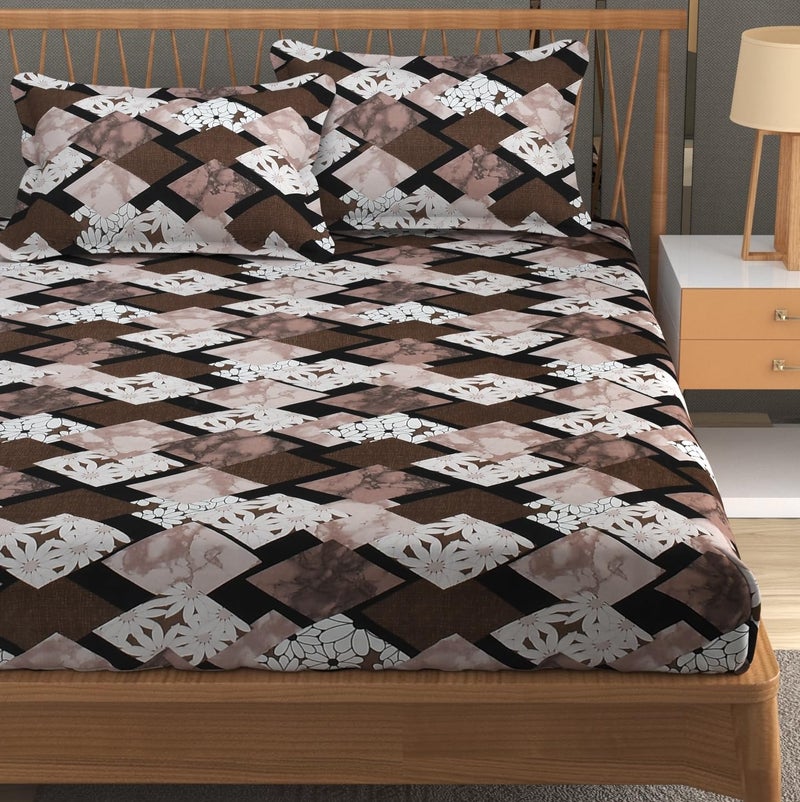 Furnofy Premium Geometric Printed Double Bedsheet Set – Multicolor (90x100 Inches) with 2 Pillow Covers – Flat - Image 1