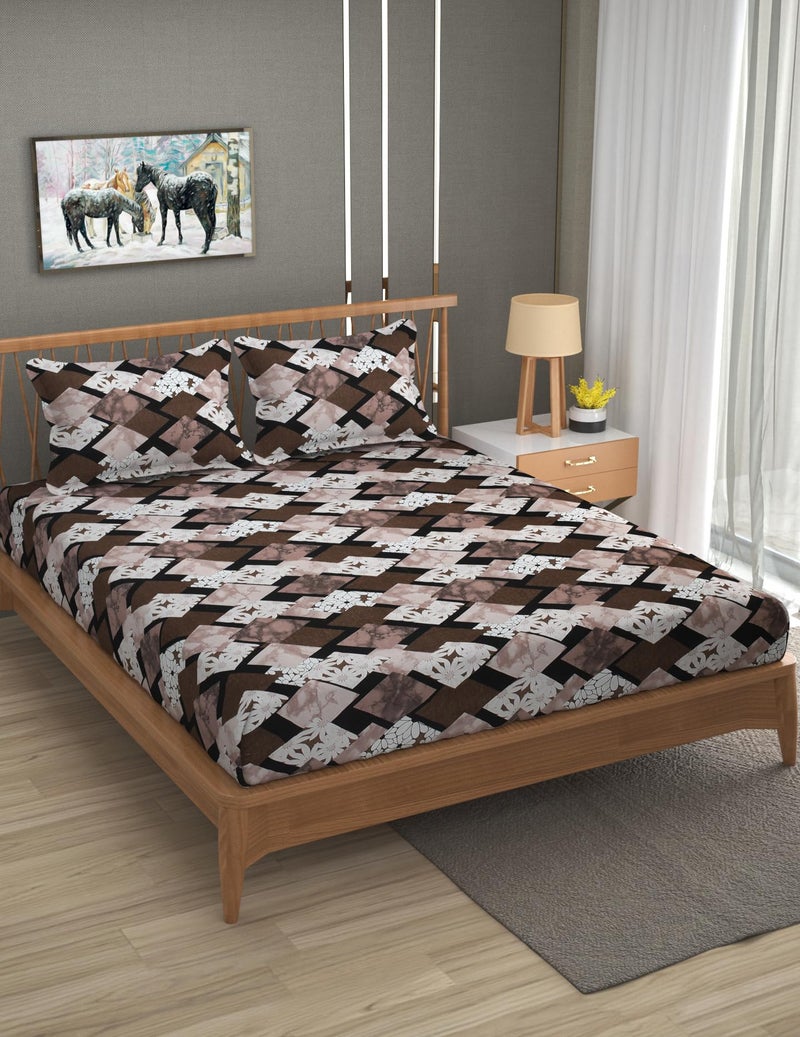 Furnofy Premium Geometric Printed Double Bedsheet Set – Multicolor (90x100 Inches) with 2 Pillow Covers – Flat - Image 2