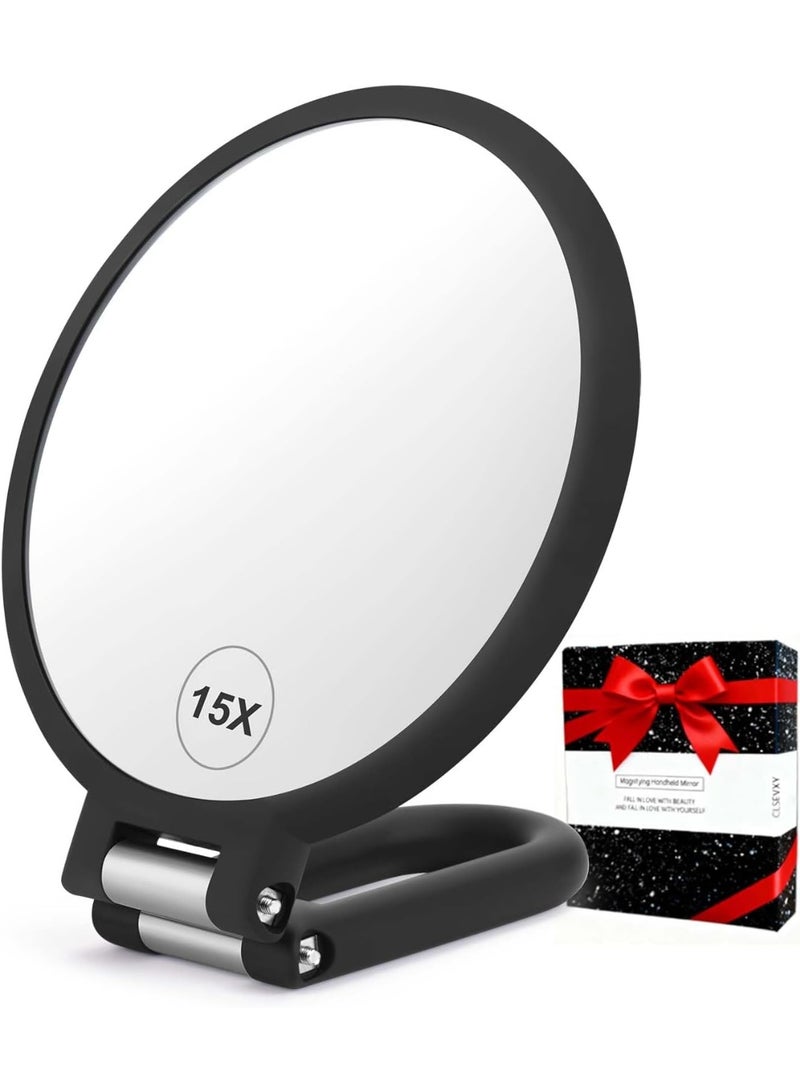 Y Double Sided Magnifying Mirror, 1X & 15X, Folding Hand Held, 360° Rotation Pedestal Vanity Mirror - Image 1