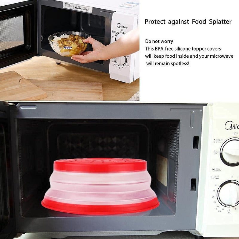 GLICPIX Collapsible Microwave Cover for Food Microwave Splatter Cover Fruit Drainer BPA-Free Dishwasher Safe 10.5 inch (GREY&RED - Image 3