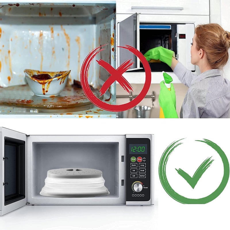 GLICPIX Collapsible Microwave Cover for Food Microwave Splatter Cover Fruit Drainer BPA-Free Dishwasher Safe 10.5 inch (GREY&RED - Image 2