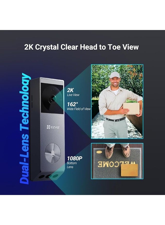 إيزفيز جرس باب لاسلكي بكاميرا بعدسة مزدوجة بسعة تخزين 32 GB بدون رسوم شهرية مزود بكشف حركة الأشخاص والأشياء، يعمل بالكهرباء أو البطارية، مزود بلوح شمسي وتصوير 2K ورؤية ليلية ودعم اليكسا (EP3x Pro) من ازفيف - Image 2