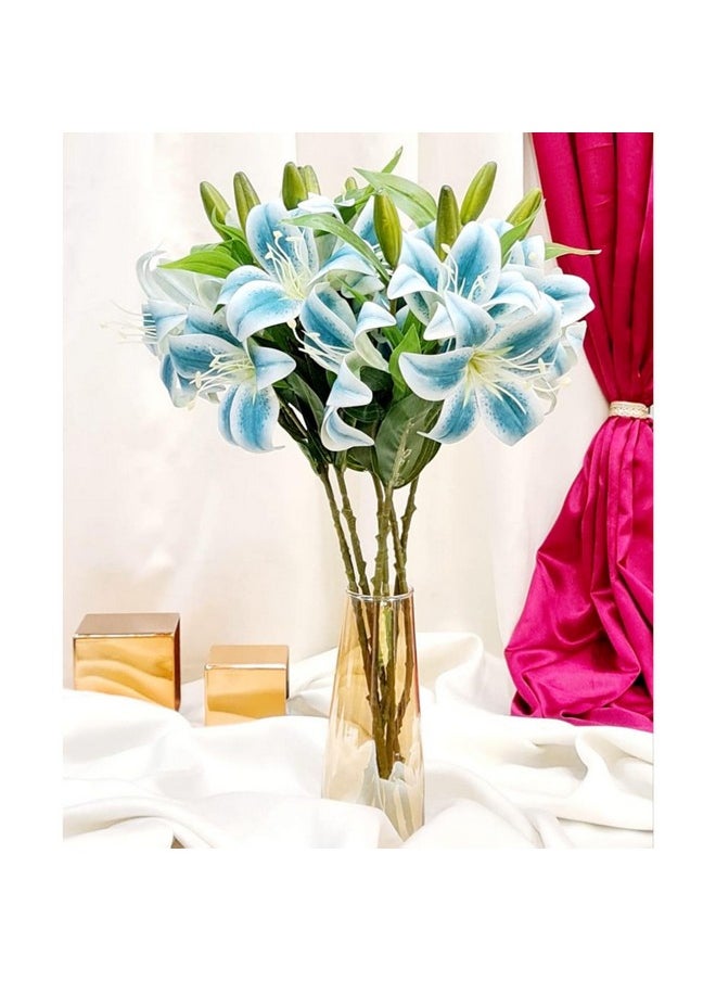 Satyam Kraft SATYAM KRAFT 3 Head Lily Artificial Flowers Sticks for for Gifting, Home Decor, Office, Bedroom, Living Room, Restaurant, Wedding, Christmas,Valentine,Decoration (Without Vase Pot) (Blue, Pack of 1)  - Image 1