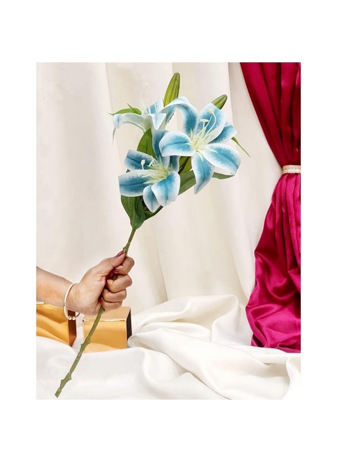 Satyam Kraft SATYAM KRAFT 3 Head Lily Artificial Flowers Sticks for for Gifting, Home Decor, Office, Bedroom, Living Room, Restaurant, Wedding, Christmas,Valentine,Decoration (Without Vase Pot) (Blue, Pack of 1)  - Image 2