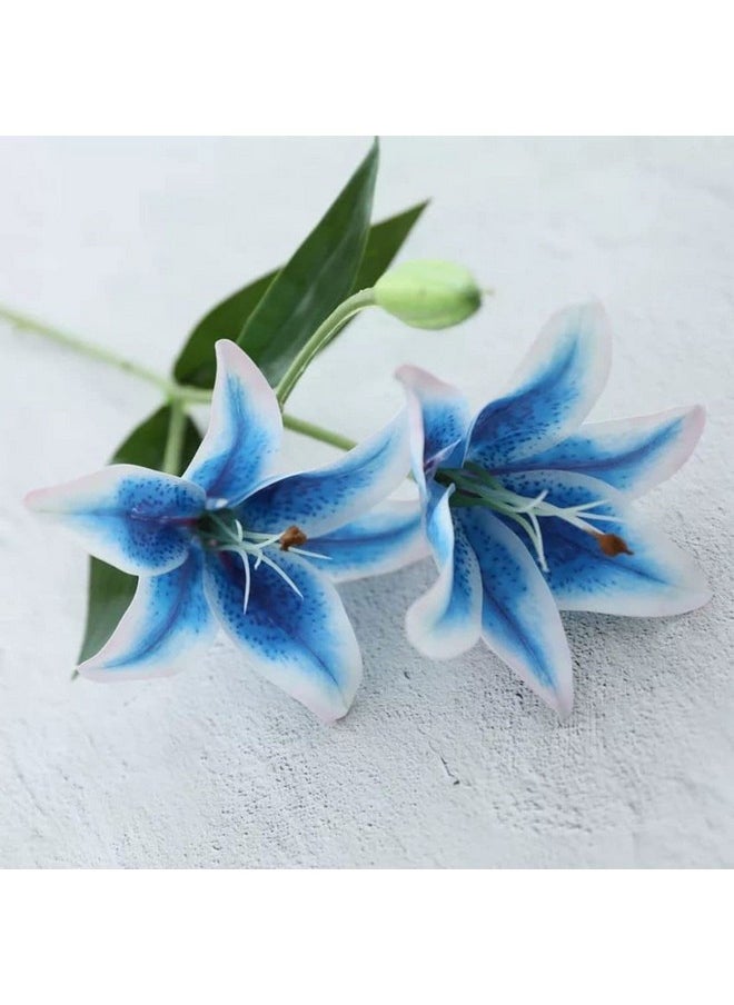 Satyam Kraft SATYAM KRAFT 3 Head Lily Artificial Flowers Sticks for for Gifting, Home Decor, Office, Bedroom, Living Room, Restaurant, Wedding, Christmas,Valentine,Decoration (Without Vase Pot) (Blue, Pack of 1)  - Image 5