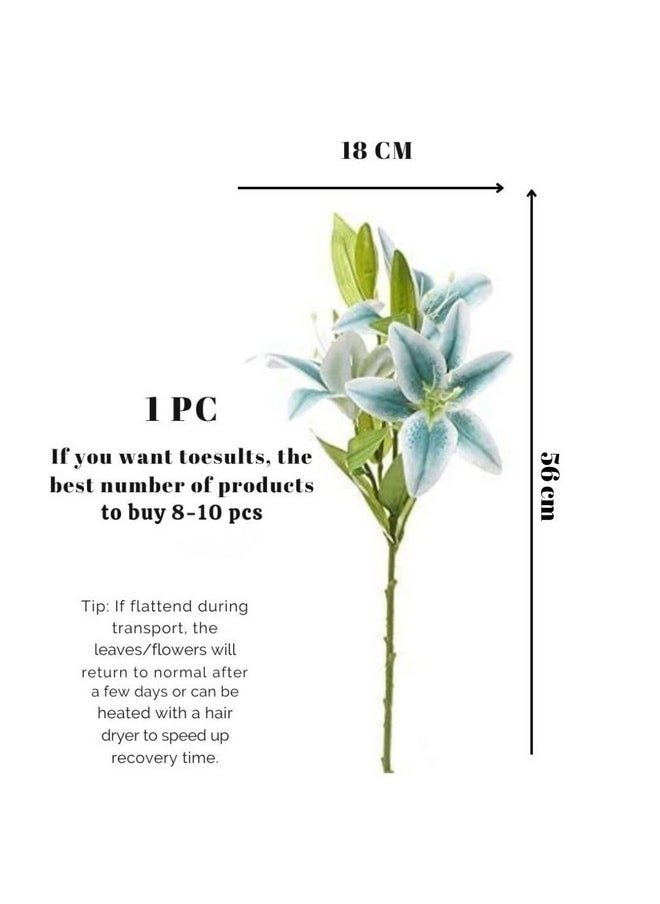 Satyam Kraft SATYAM KRAFT 3 Head Lily Artificial Flowers Sticks for for Gifting, Home Decor, Office, Bedroom, Living Room, Restaurant, Wedding, Christmas,Valentine,Decoration (Without Vase Pot) (Blue, Pack of 1)  - Image 4