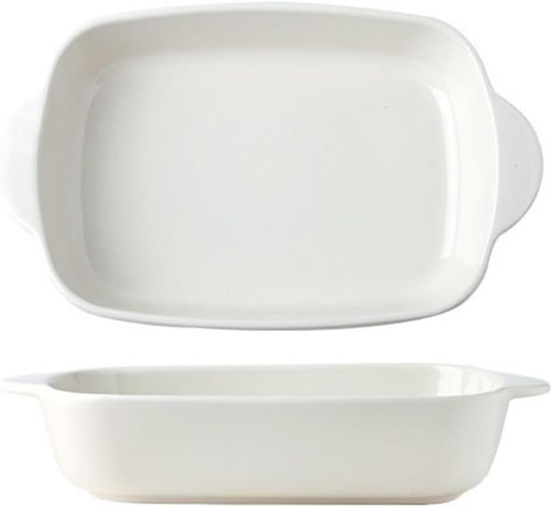 Baking Dish Cheese Baked Rice Baking Pan Oven Special Utensils Ceramic Bowl Rectangular Double Ear Microwave Plate Oven Dish(White,11inches) - Image 1