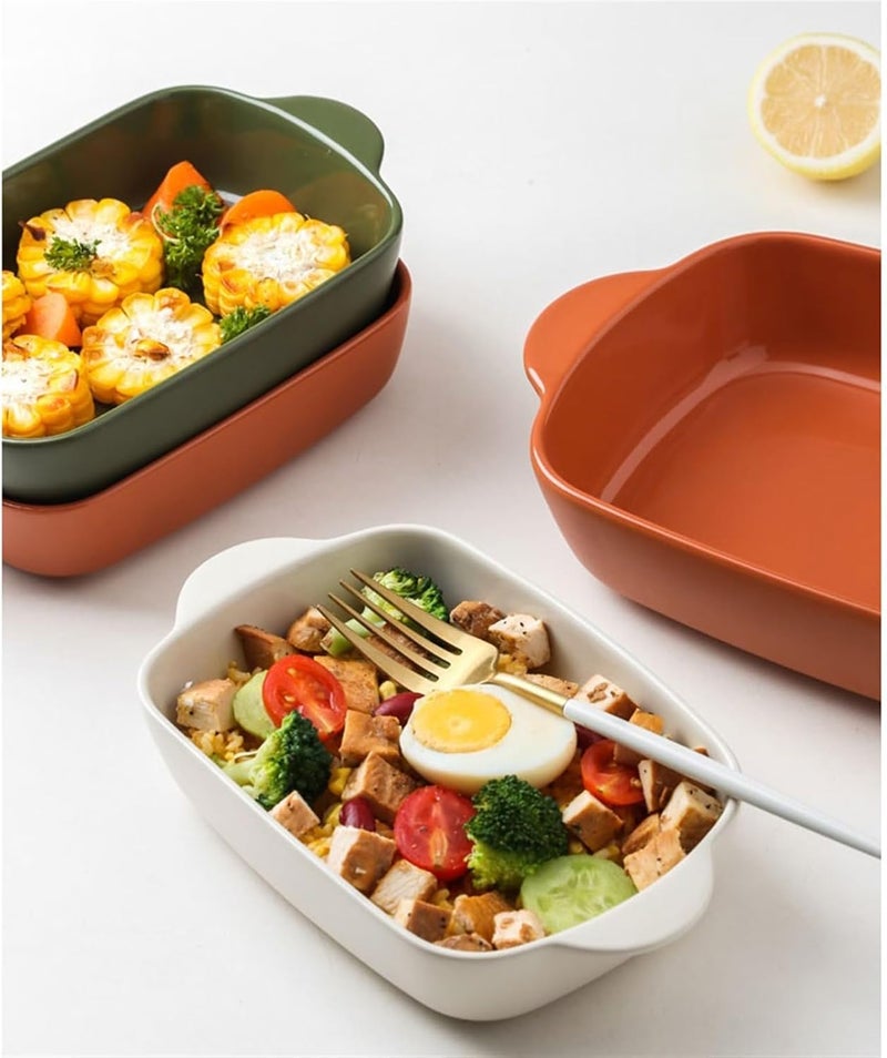 Baking Dish Cheese Baked Rice Baking Pan Oven Special Utensils Ceramic Bowl Rectangular Double Ear Microwave Plate Oven Dish(White,11inches) - Image 3