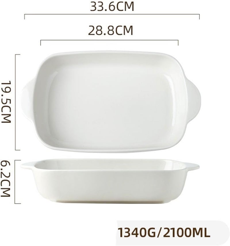 Baking Dish Cheese Baked Rice Baking Pan Oven Special Utensils Ceramic Bowl Rectangular Double Ear Microwave Plate Oven Dish(White,11inches) - Image 2