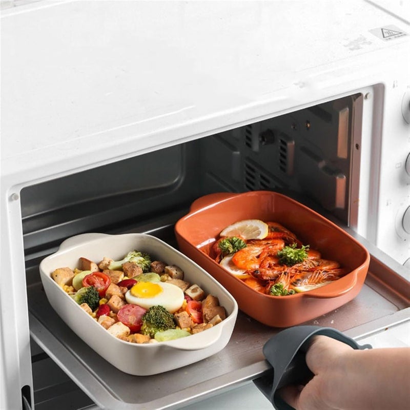 Baking Dish Cheese Baked Rice Baking Pan Oven Special Utensils Ceramic Bowl Rectangular Double Ear Microwave Plate Oven Dish(White,11inches) - Image 4
