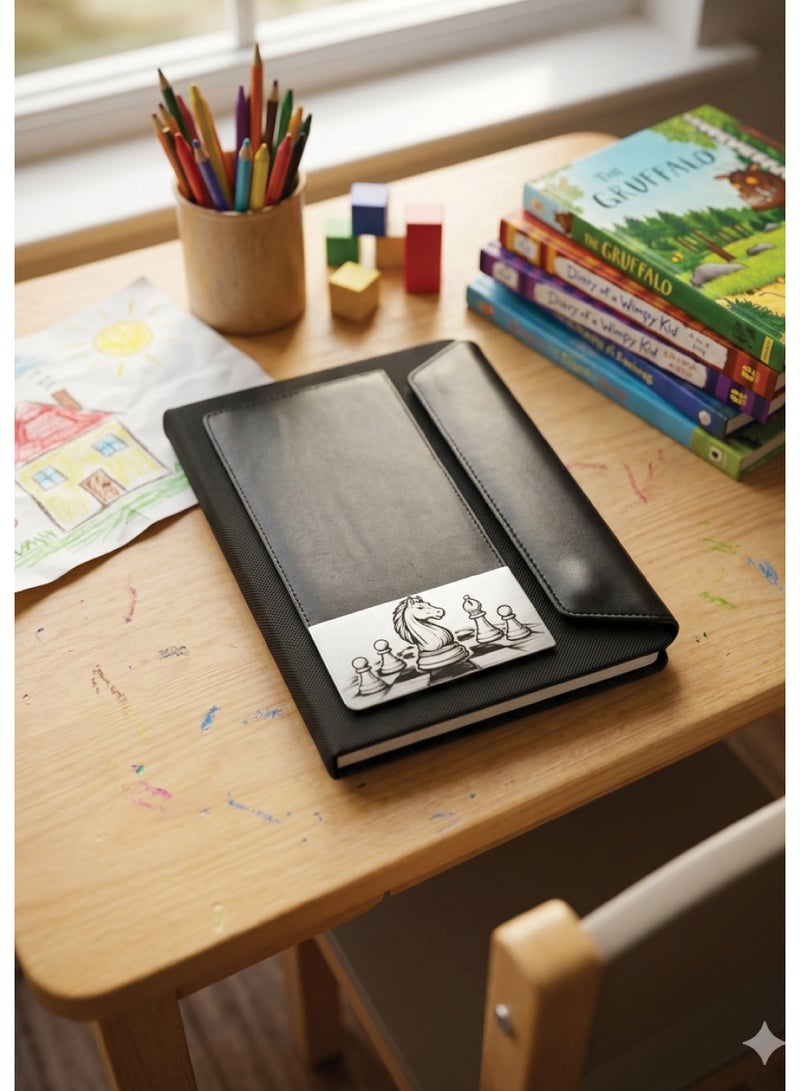 Black Leather Notebook with Chess Pieces Design – Premium Classic Style - Image 1