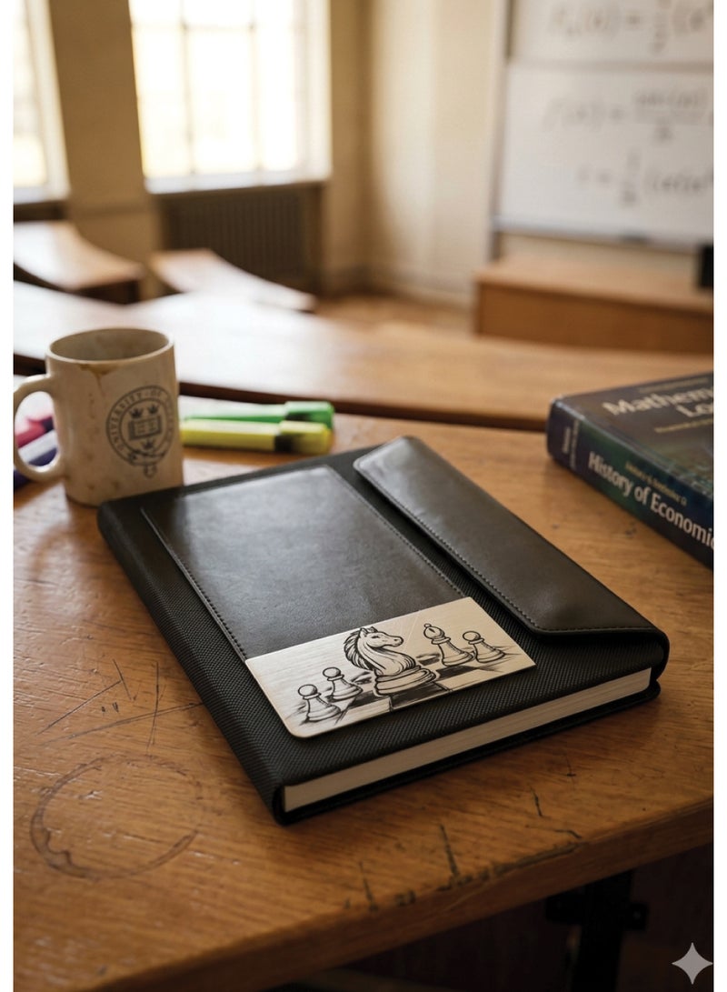 Black Leather Notebook with Chess Pieces Design – Premium Classic Style - Image 2