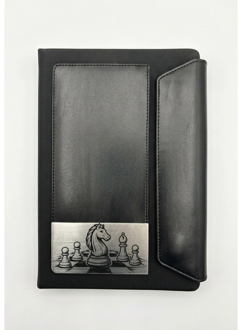 Black Leather Notebook with Chess Pieces Design – Premium Classic Style - Image 3
