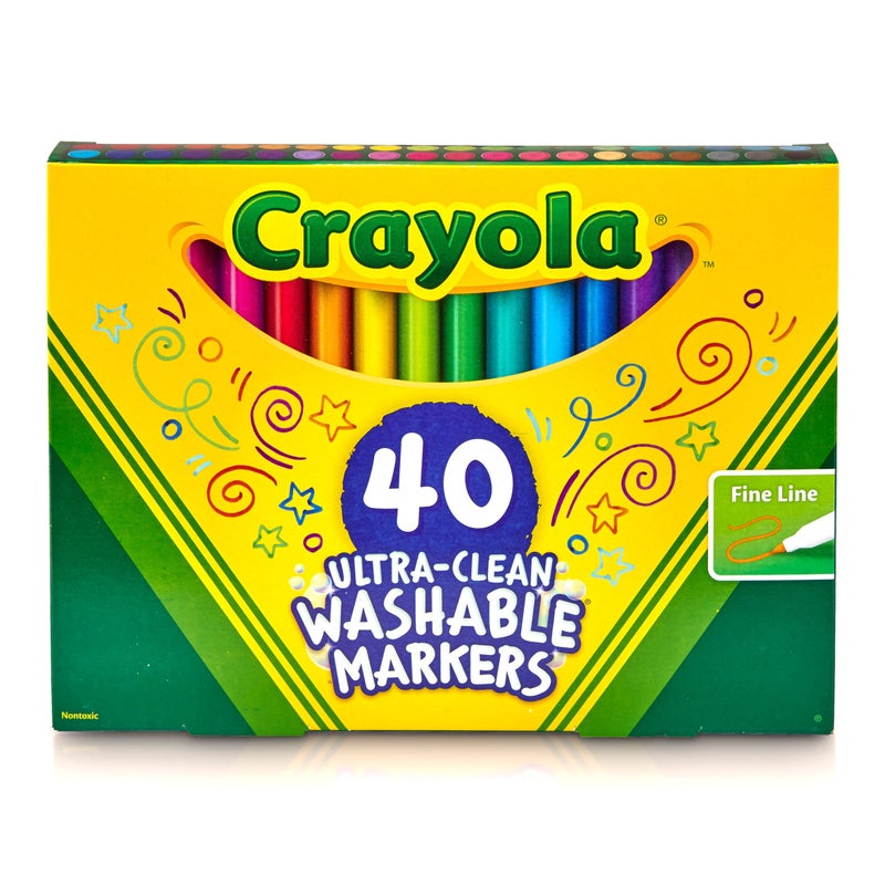 Crayola Ultra Clean Fine Line Washable Markers (40ct), Colored Markers for Kids, Fine Tip, Coloring Book Art Supplies, Gifts for Kids, Ages 3, 4, 5 - Image 1