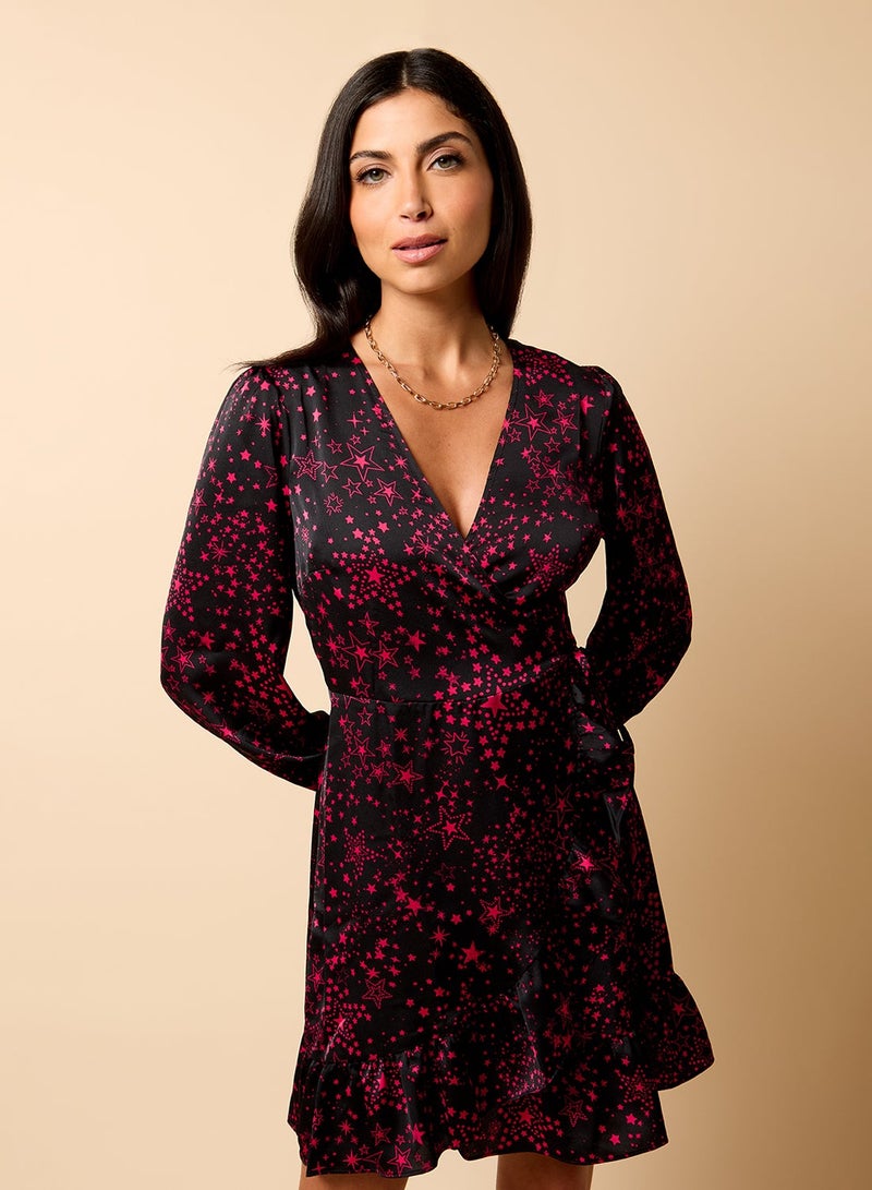 Little Mistress Star Wrap Mini Dress - Image 2