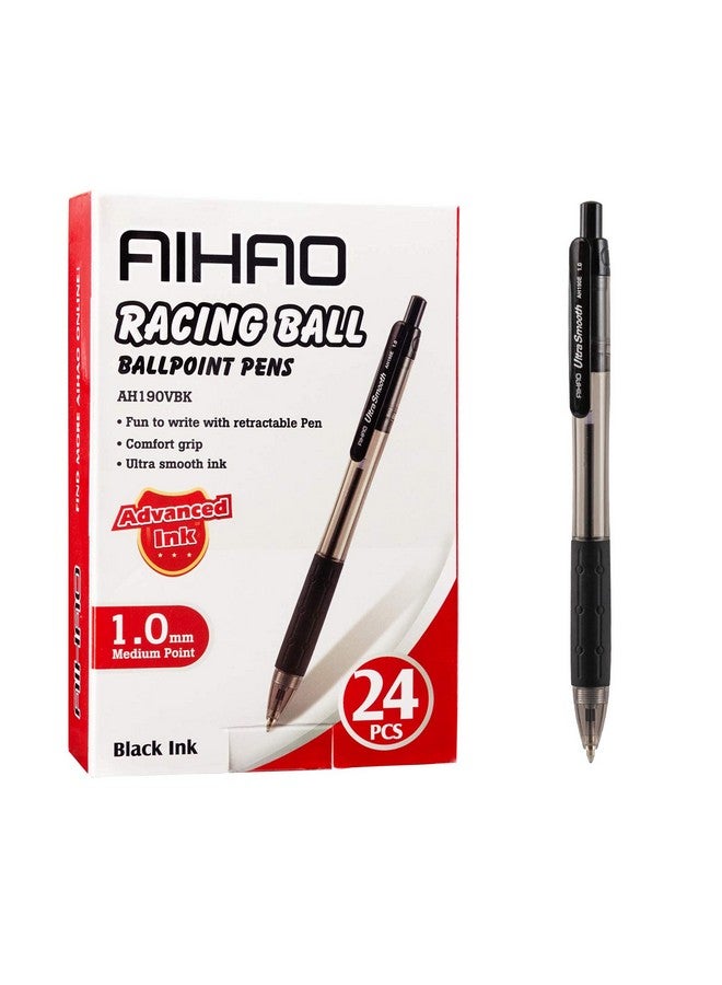 AIHAO Retractable Ballpoint Pens, Black Ink Medium Point (1.0Mm), Bulk Pack Of 24 Ink Pens, Ultra Smooth Ink For Writing Comfort, Planner, Jounal - Image 2