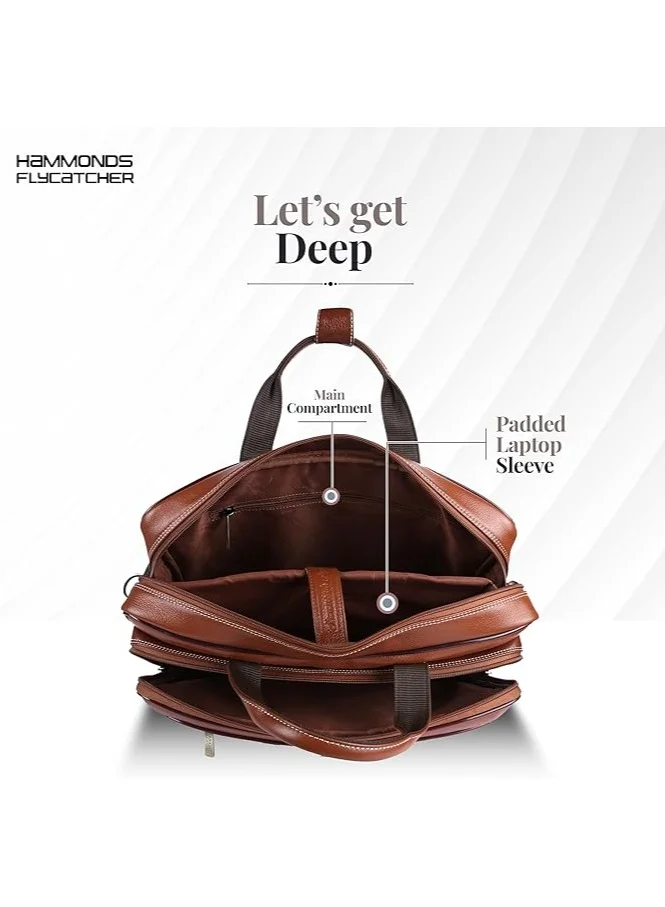 Hammonds Flycatcher  Genuine Leather Expandable Office Bag for Men with Trolley Strap, Adjustable Strap, 15.6 Inch Leather Laptop Bag for Men for Office, Travel, Daily Use  | Best Price UAE