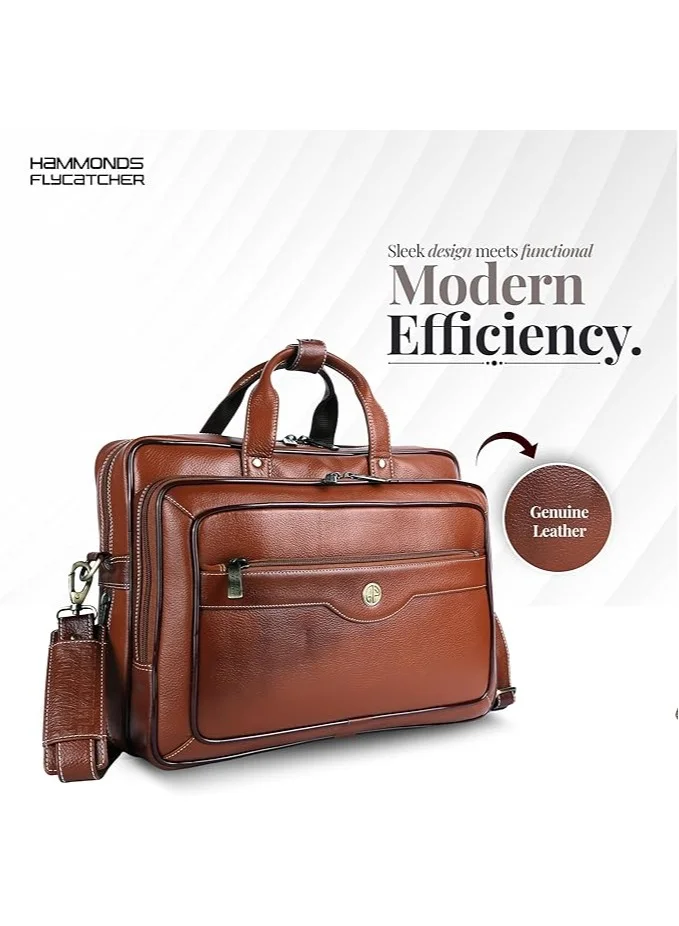 Hammonds Flycatcher  Genuine Leather Expandable Office Bag for Men with Trolley Strap, Adjustable Strap, 15.6 Inch Leather Laptop Bag for Men for Office, Travel, Daily Use  | Best Price UAE