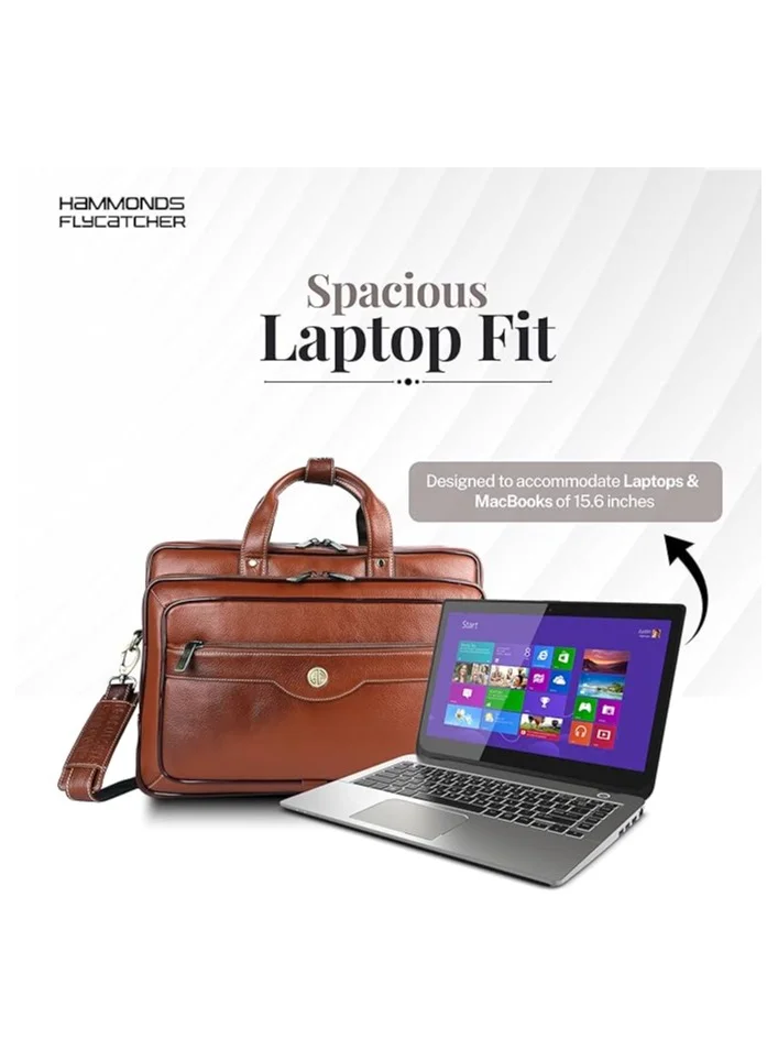 Hammonds Flycatcher  Genuine Leather Expandable Office Bag for Men with Trolley Strap, Adjustable Strap, 15.6 Inch Leather Laptop Bag for Men for Office, Travel, Daily Use  | Best Price UAE