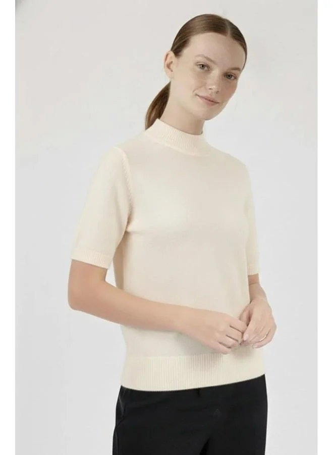 Mısırlı 1951 Ecru Half‑Neck Short‑Sleeve Women's Sweater
