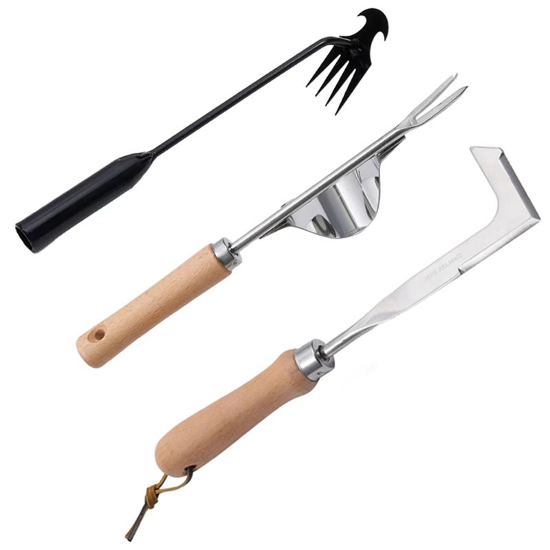 Theuzi 3 Pack Weed Puller Tool, Manual Hand Weeder Paver, Crack Weeder, Stainless Steel Crevice Weeding Digger Tool, Paving Brick Moss Removal, L-Shape Gardening Crack Sickle for, Lawn Edger and Driveway - Image 1