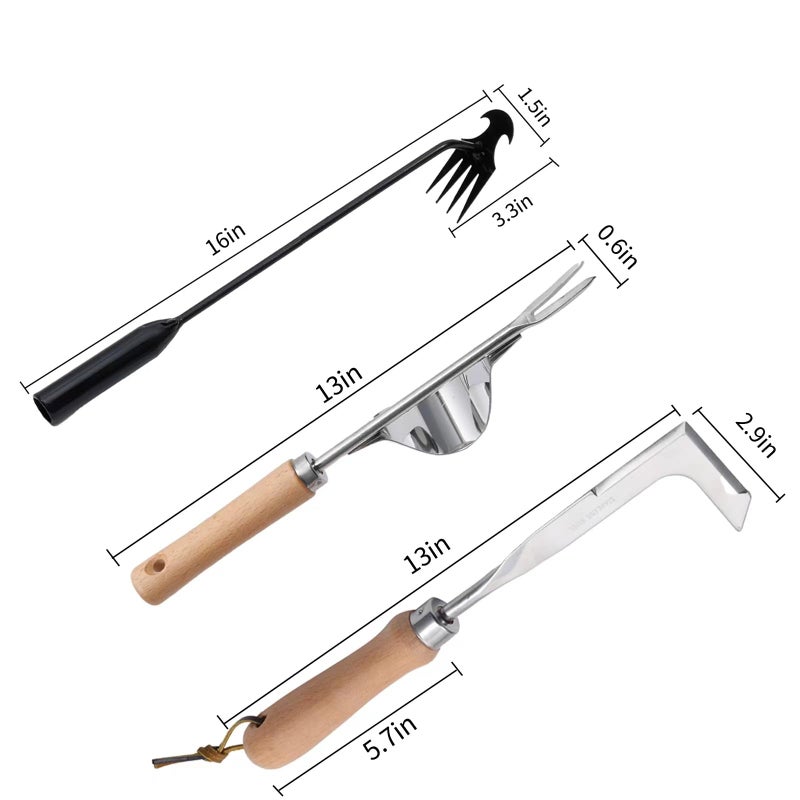 Theuzi 3 Pack Weed Puller Tool, Manual Hand Weeder Paver, Crack Weeder, Stainless Steel Crevice Weeding Digger Tool, Paving Brick Moss Removal, L-Shape Gardening Crack Sickle for, Lawn Edger and Driveway - Image 2