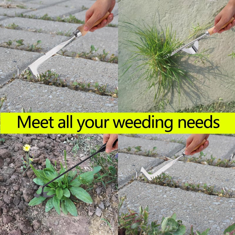 Theuzi 3 Pack Weed Puller Tool, Manual Hand Weeder Paver, Crack Weeder, Stainless Steel Crevice Weeding Digger Tool, Paving Brick Moss Removal, L-Shape Gardening Crack Sickle for, Lawn Edger and Driveway - Image 3