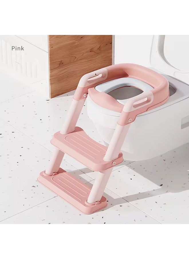 Generic Padded Kids Toilet Training Seat with Step and Handles – pink Color  - Image 1