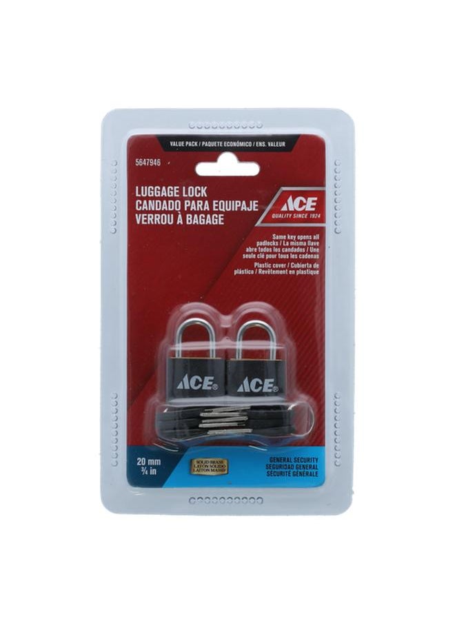 ACE General Security Solid Brass Luggage Padlock Black and Silver 20mm 56019/55145 