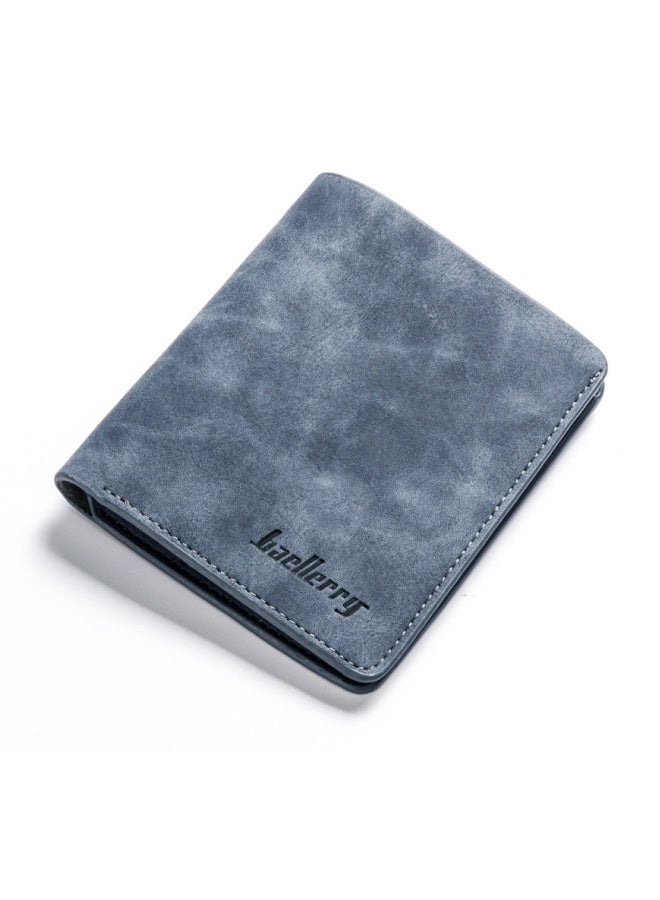 baellerry Men's Wallet Short Student Retro Frosted Two-Fold Vertical New Money Blue Vertical - Image 1