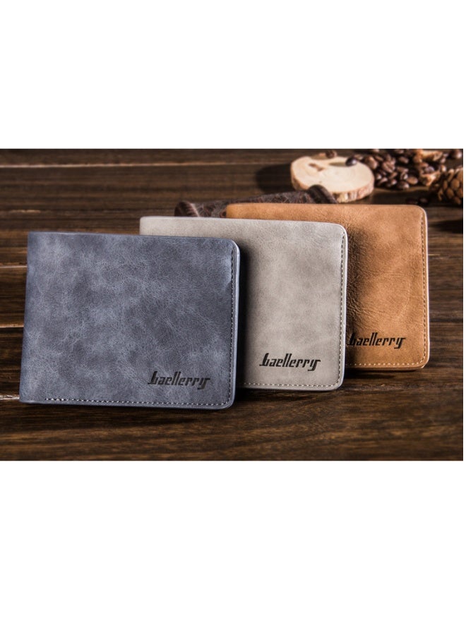 baellerry Men's Wallet Short Student Retro Frosted Two-Fold Vertical New Money Blue Vertical - Image 2