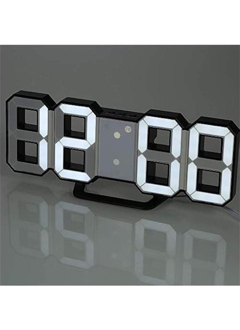 LED Digital Alarm Clock for Desk/Shelf/Tabletop, Modern Home Decoration 3D Wall Clock, Easy to Read at Night, Loud Alarm and Snooze, Big Digit Display (Black-White)