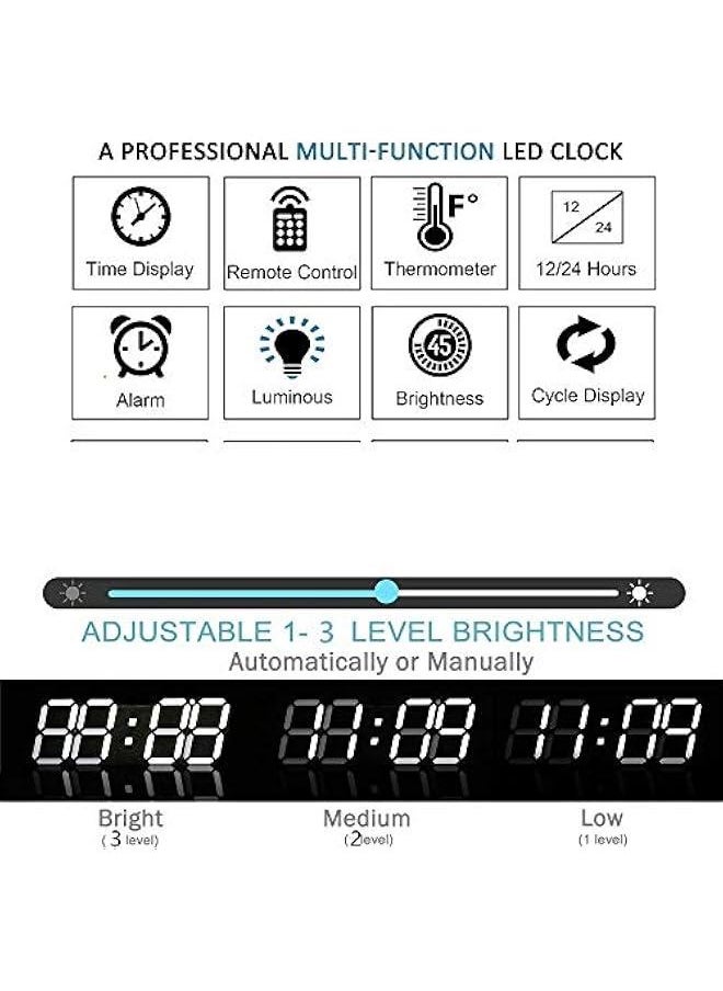 Beauenty - LED Digital Alarm Clock for Desk/Shelf/Tabletop, Modern Home Decoration 3D Wall Clock, Easy to Read at Night, Loud Alarm and Snooze, Big Digit Display (Black-White) - Image 1