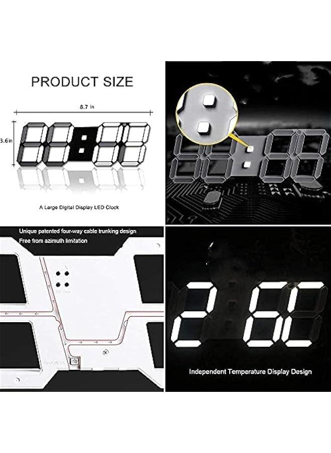Beauenty - LED Digital Alarm Clock for Desk/Shelf/Tabletop, Modern Home Decoration 3D Wall Clock, Easy to Read at Night, Loud Alarm and Snooze, Big Digit Display (Black-White) - Image 1