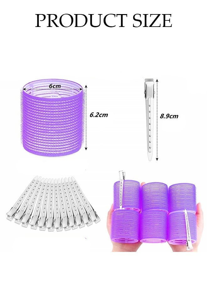 DUNISO 24Pcs Large Hair Rollers Set, 12 Pcs Self Grip Holding Hair Rollers Curlers 60 x 62 mm & 12 Pieces Duckbill Sectioning Clips for Salon Barber Hairdressing, Hair Styling Rollers, Hair Accessories - Image 2
