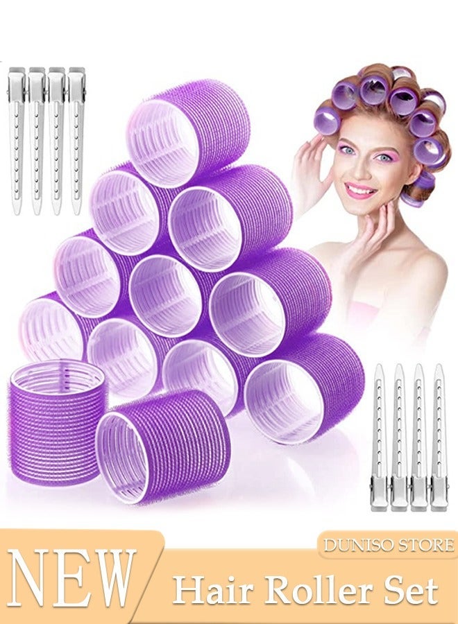 DUNISO 24Pcs Large Hair Rollers Set, 12 Pcs Self Grip Holding Hair Rollers Curlers 60 x 62 mm & 12 Pieces Duckbill Sectioning Clips for Salon Barber Hairdressing, Hair Styling Rollers, Hair Accessories - Image 1