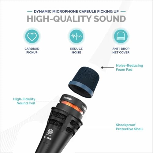 DIGIMORE Professional XLR Dynamic Microphone | Cardioid Pickup | Large Capsule | 20ft XLR Cable & Mic Holder | Ideal for Singing, Karaoke, Recording, DJ & Live Performances (D-1090) - Image 2