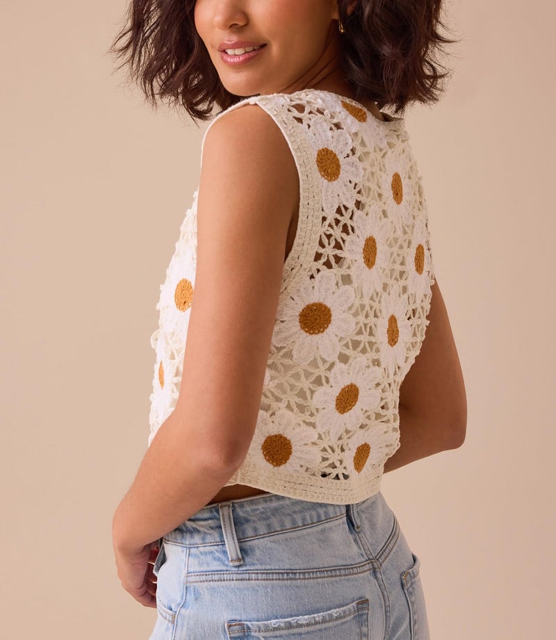 Yojeasrio Women Y2K Crochet Knit Vest Cute Tie Front Tank Top Sleeveless V Neck Crop Hollow Out Vest Sweater Going Out Tops - Image 4