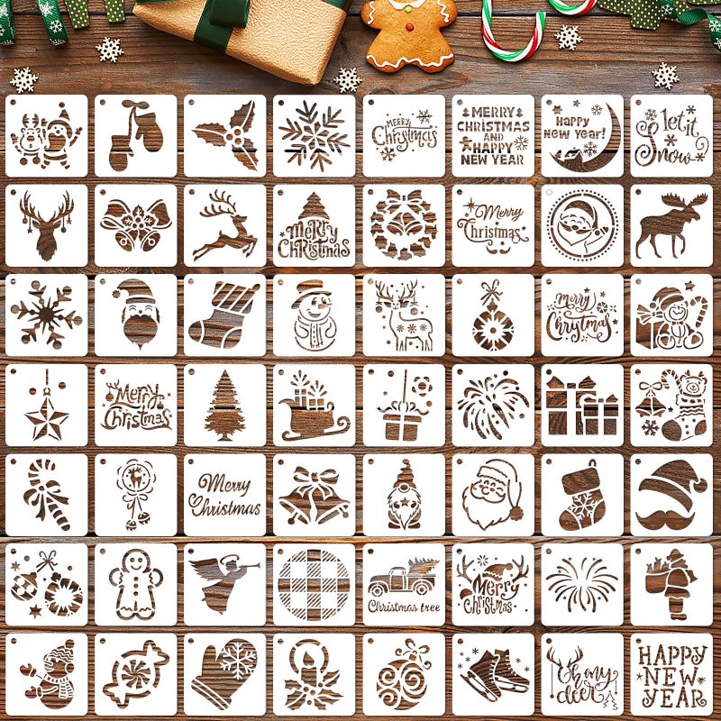 Augshy 56 Pack Christmas Dot Painting Templates Stencils DIY Christmas Pattern Stencils for Scrapbooking Drawing Wall Floor Decor DIY Rock Painting Art Projects 3inch