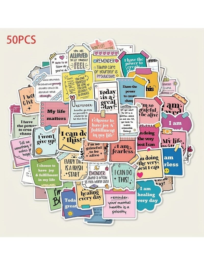 50 Pieces of Inspirational Quotes Stickers - Waterproof, matte finish for laptops, guitars and journals - Durable PVC, self-adhesive stickers - Image 1