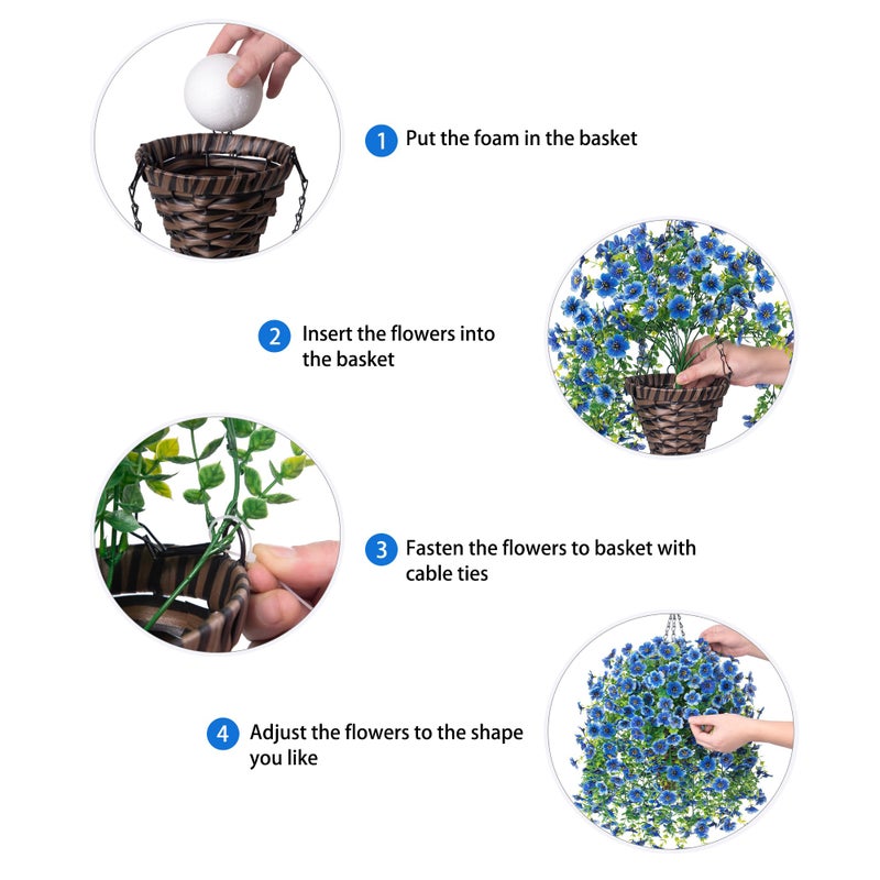 HyeFlora Artificial Hanging Flowers Basket for Outdoor, Fake Flowers Faux Plants Look Real for Yard Gardens Porch Patio Home (Blue) - Image 5