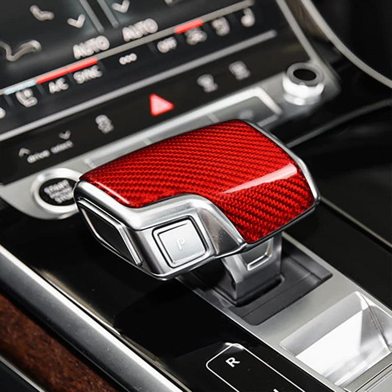 غطاء تريم من ألياف الكربون الحقيقي لعصا تغيير السرعة لأودي 2019-2025 A6 S6 RS6 A7 RS7 2020-2025 S7 Q7 A8 S8 2021-2024 RSQ8 ملحقات أودي من ألياف الكربون باللون الأحمر